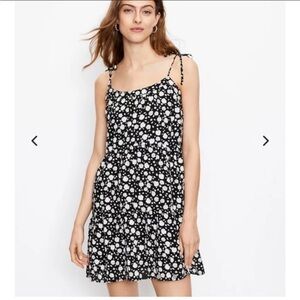 Loft Womens Black Ivory Seashell Bow Strap Tiered Swing Mini Dress Size PM